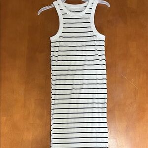 Sleeveless Striped Tank Midi Dress - White and Black